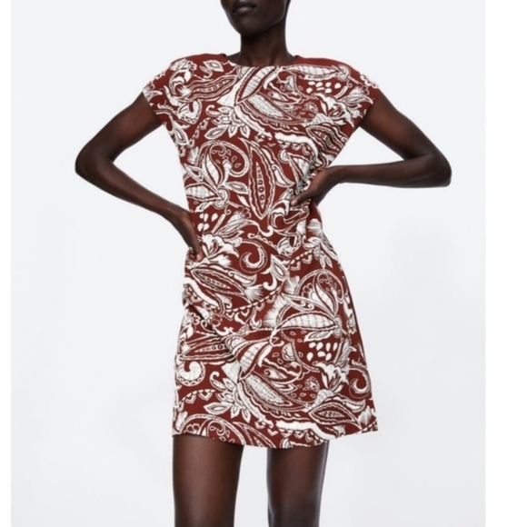 Zara Bloggers Favorite Burnt Brick Red Paisley Print Boxy Tunic Dress - Picture 5 of 12
